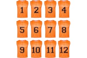 Athllete 12 pcs Duramesh Pinnies/Scrimmage Vest - Kids Youth and Adult Pinnies, Numbered Penny Jerseys for Soccer