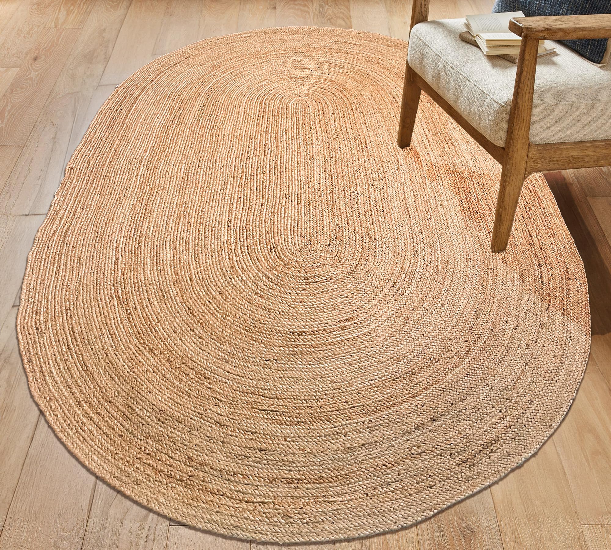Photo 1 of Chardin home Hand Woven Natural Jute Braided Area Rug – 8x10 Feet Oval | Vintage Boho Reversible Rug for Living Room, Bedroom, Dining Area, Entryway | Farmhouse Natural Fiber Floor Covering