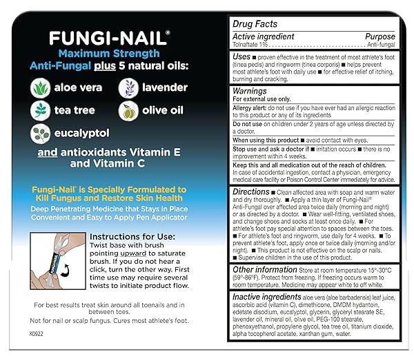FUNGI-NAIL PEN APPLICATOR ANTI-FUNGAL SOLUTION, KILLS FUNGUS THAT CAN LEAD TO NAIL & ATHLETE’S FOOT WITH TOLNAFTATE & CLINICALLY PROVEN TO CURE AND PREVENT FUNGAL INFECTIONS, 0.101 FL OZ (PACK OF 1)
