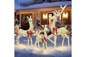 winemana 5ft Reindeer Christmas Outdoor Decorations, Set of 3 Extra Large Deer Yard Decor- Lighted 3D Reindeer Family Set for Outside Lawn Garden Xmas Holiday Party Decor (Gold)