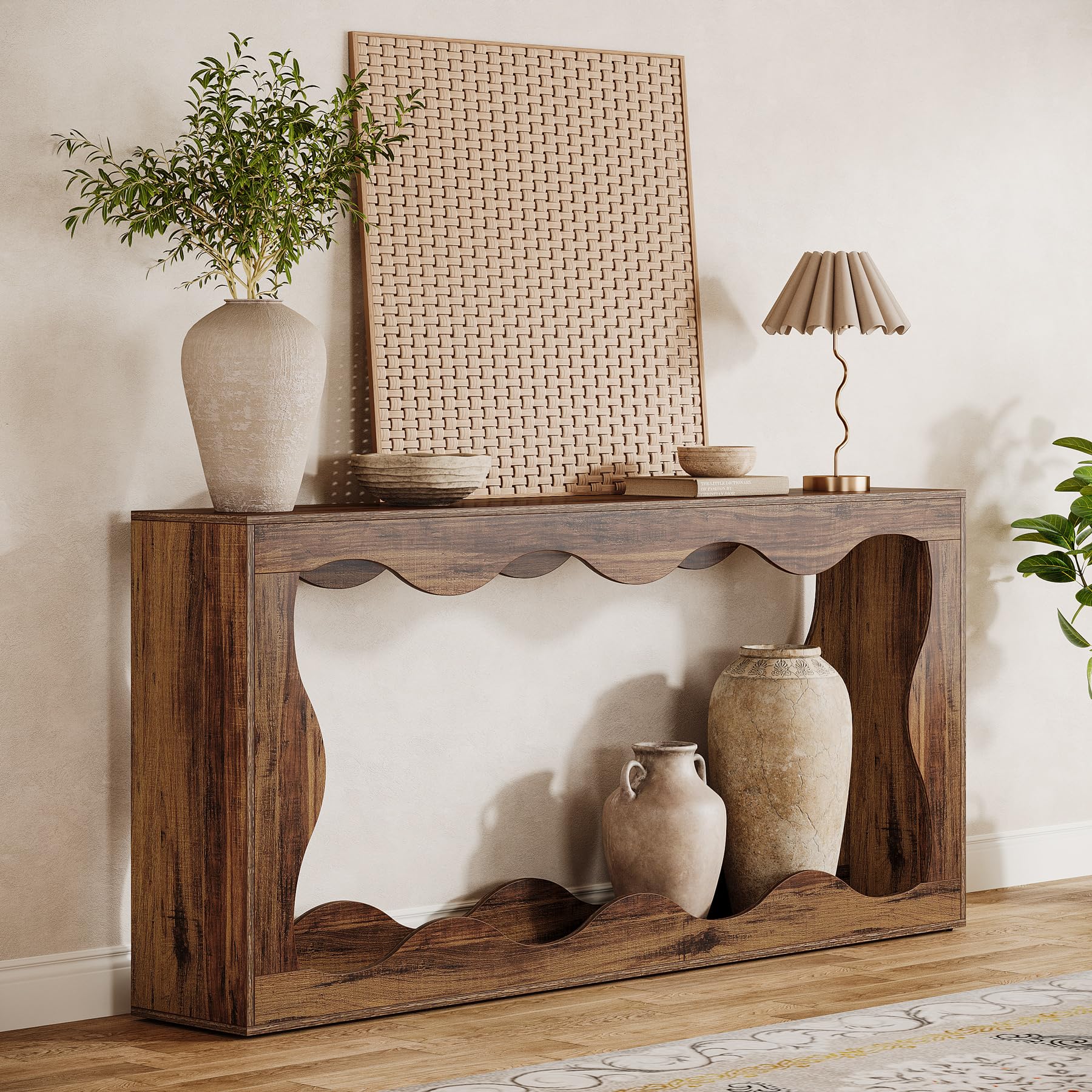 Photo 1 of Tribesigns 63 Inches Farmhouse Console Table with Storage, Couch Table Behind Sofa, Long Entryway Sofa Station, Narrow Console Stand, Hallway Stand for Entryway Living Room, Brown