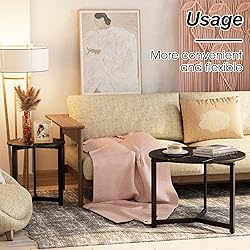 Wolawu Coffee Table Black Round Nesting Table for