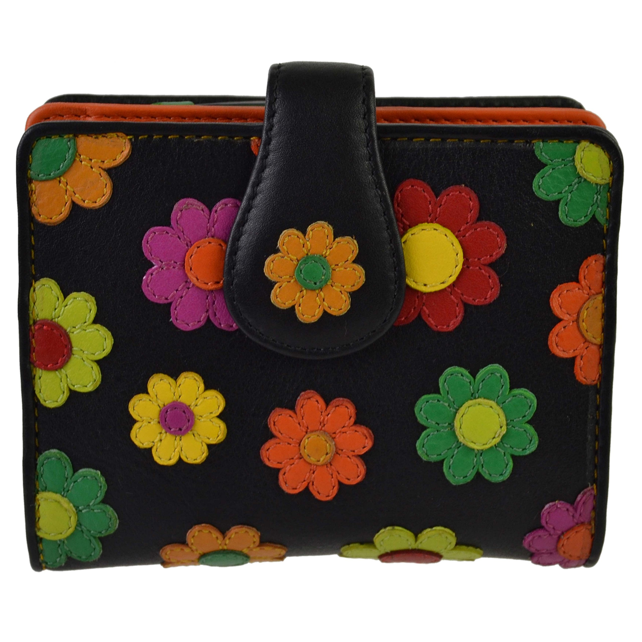 Visconti Ladies Leather Small Flower Design Tabbed Purse Wallet Daisy Collection Gift