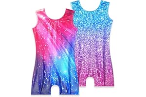 Snowheart Gymnastics Leotards for Girls 2-Pack, Sparkly Toddler Biketards Sleeveless for Tumbling Dance Classes