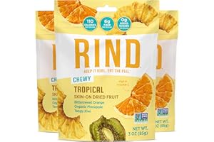 RIND Snacks | Tropical Blend | Bittersweet Orange, Organic Pineapple, & Tangy Kiwi | Dried Fruit Superfood | Chewy Snack | Fiber Rich | Vitamins A, C, & E | Paleo | Vegan | Fruit Snacks | 3 oz | 3 Pk
