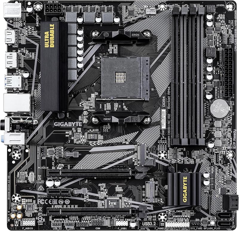 B550M DS3H AC R2 Scheda madre - CPU AMD Ryzen 5000, VRM a 5+3 fasi, fino a 4733 MHz DDR4 (O.C.), 1x M.2 PCIe 4.0 + 1x M.2 PCIe 3.0, Wi-Fi 5, LAN 1 GbE, USB 3.2 Gen 1