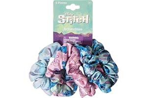LUV HER Disney Stitch Scrunchies for Girls - 4 Large Printed Scrunchies with Your Favorite Characters - Hair Accessories for Girls 3+