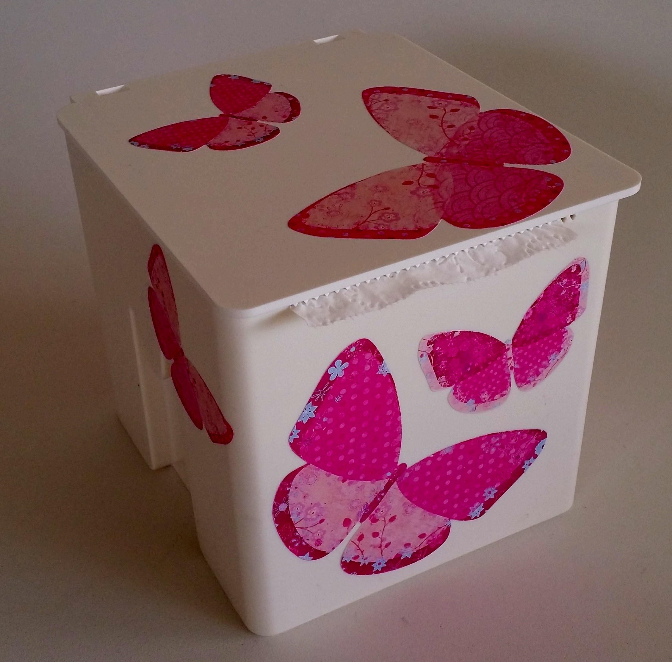 Toilet Paper Roll Holder and Dispenser - (7.3 X 6.5 X 6.2 Inches) (Pink Butterfly)