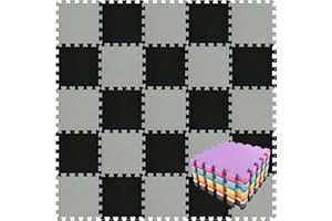 qqpp EVA Rubber 18 Tiles Interlocking Puzzle Foam Floor Mats - Baby Play Mat for Playing | Exercise Mat for Home Workout. Black, Gray. QC-DLb18N
