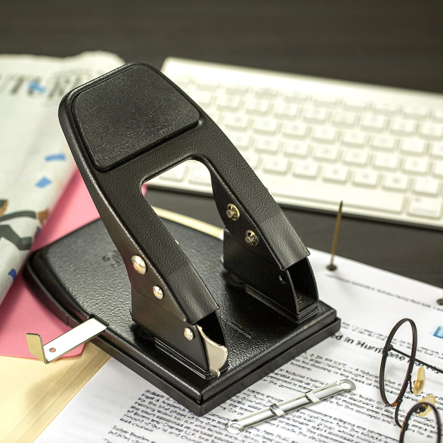 Officemate Heavy Duty 2-Hole Punch, Padded Handle, Black, 50-Sheet Capacity (90082), Model Number: OIC90082 : Manual Multi Hole Paper Punches : Office Products