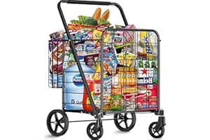 Prinhero Shopping Cart, Jumbo 460 lbs Capacity Grocery Cart Heavy Duty Utility Cart w/Upgraded 360° Rolling Swivel Wheels & D