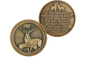 LOGOS COINS Wildlife Challenge Coin, American Elk Deer Nature Coins, Religious Pocket Token for Hunters & Collectors, The Lord is My Rock & My Salvation, Psalm 62:2 Antique Gold Plated Novelty Gift Souvenir