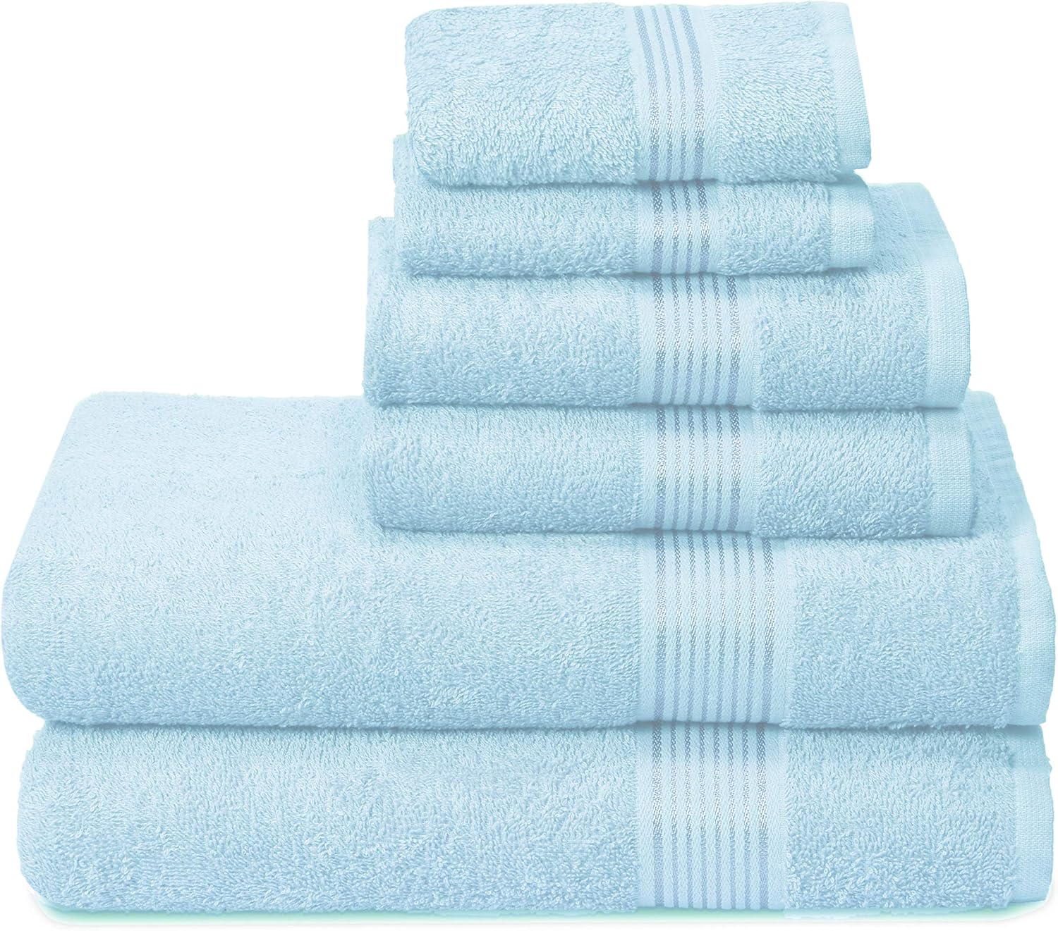 GLAMBURG Ultra Soft 6 Pack Cotton Towel Set, Contains 2 Bath Towels 28x55 inches, 2 Hand Towels