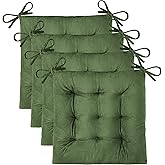 OVOV 4 Pack Chair Cushions for Dining Chairs Soft Seat Cushions for Kitchen Desk Chairs Square Chair Pads with Ties (15.5"x15.5" Green)
