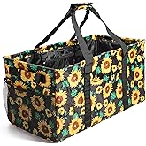 Joyfol Day Extra Large Utility Tote Bag, Reusable Grocery Bags Foldable, Upgraded Metal Frame, With Sturdy Handles Reinforced Bottom Heavy Duty Oxford Fabric Moving Shopping Bags, Sunflower