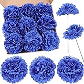 Jdsour 50 Pack Artificial Silk Carnation Picks, Artificial Flowers Carnation Heads with Stems for DIY Flower Wall Wedding Bouquets Centerpieces Arrangements Decorations -Blue