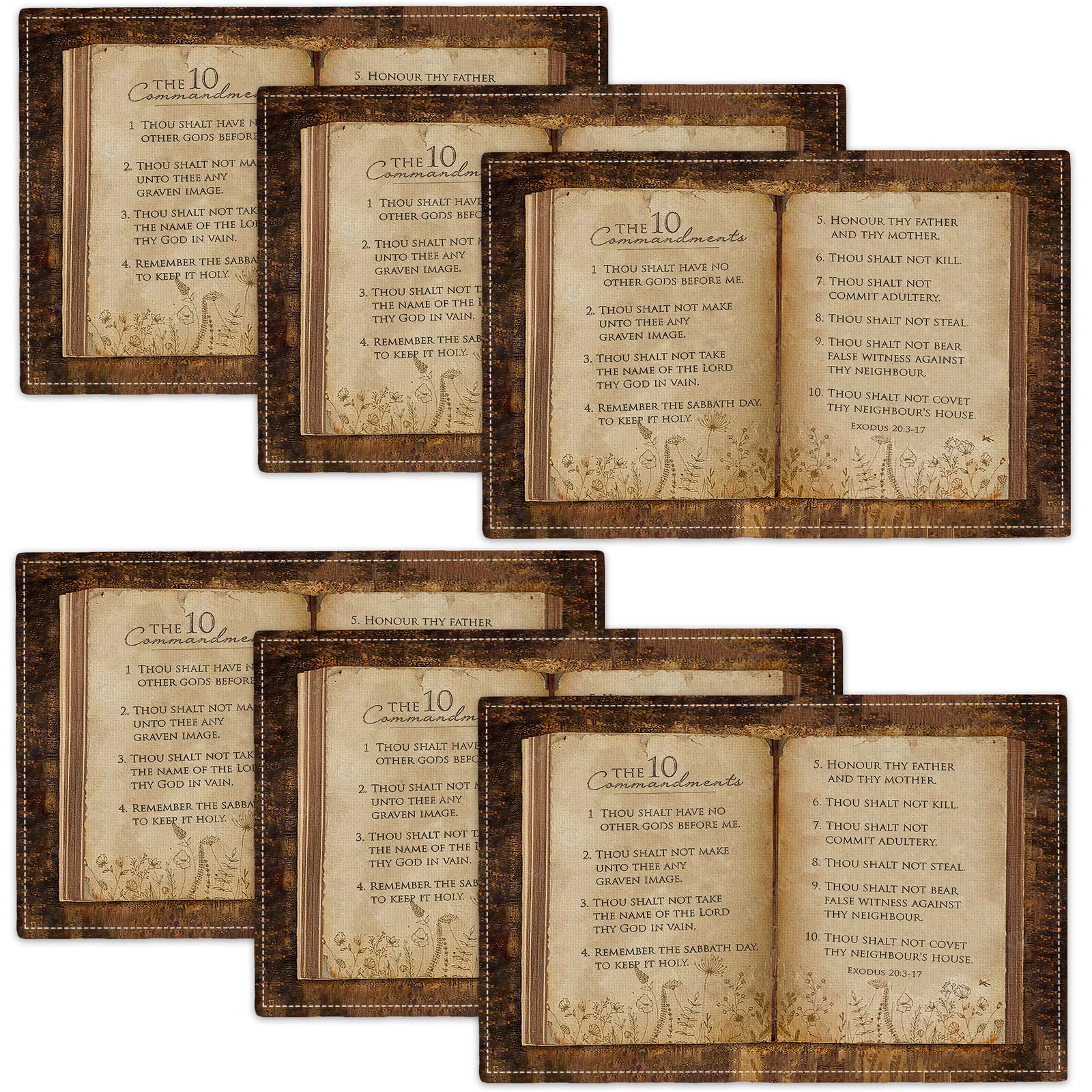 Photo 1 of 10 Commandments Placemats Set of 6 Ten Commandments Table Mats Decor Christian Religious Place Mats Imitation Linen Heat Tablecloth for Dining Decoration Kitchen Party Restaurants 12''x18''