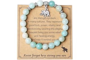 MAIBAOTA Elephant Gifts for Women Elephant/Cat/Turtle/Owl Bracelet 8 mm Round Gemstones Animal Style Bracelets Stretch Bracelet Christmas Gifts for Women