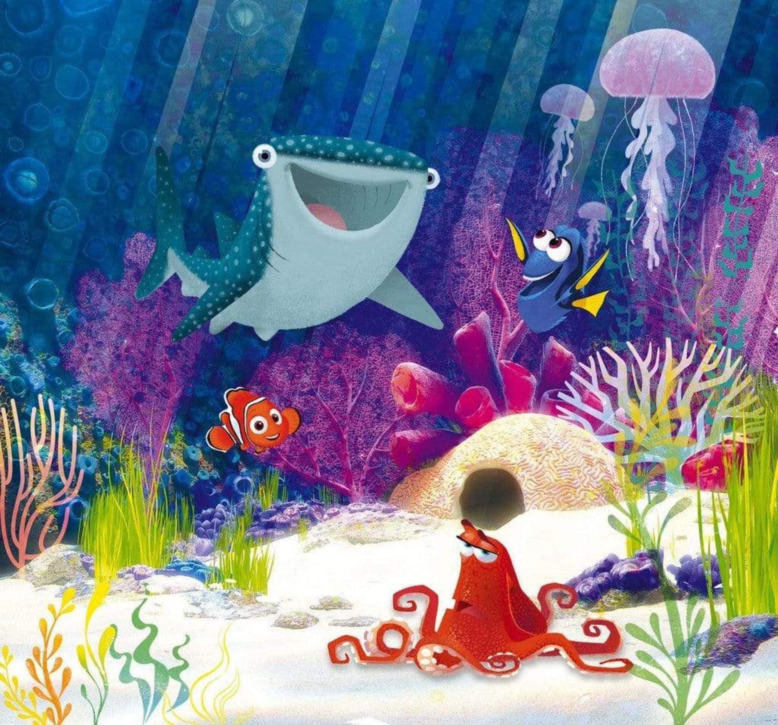 Komar Disney IADX6-086 Non-Woven Photo Wallpaper Dory Aqua Party Size: 300 x 280 cm (W x H) Sea Ocean Underwater Fish Children's Room Wallpaper