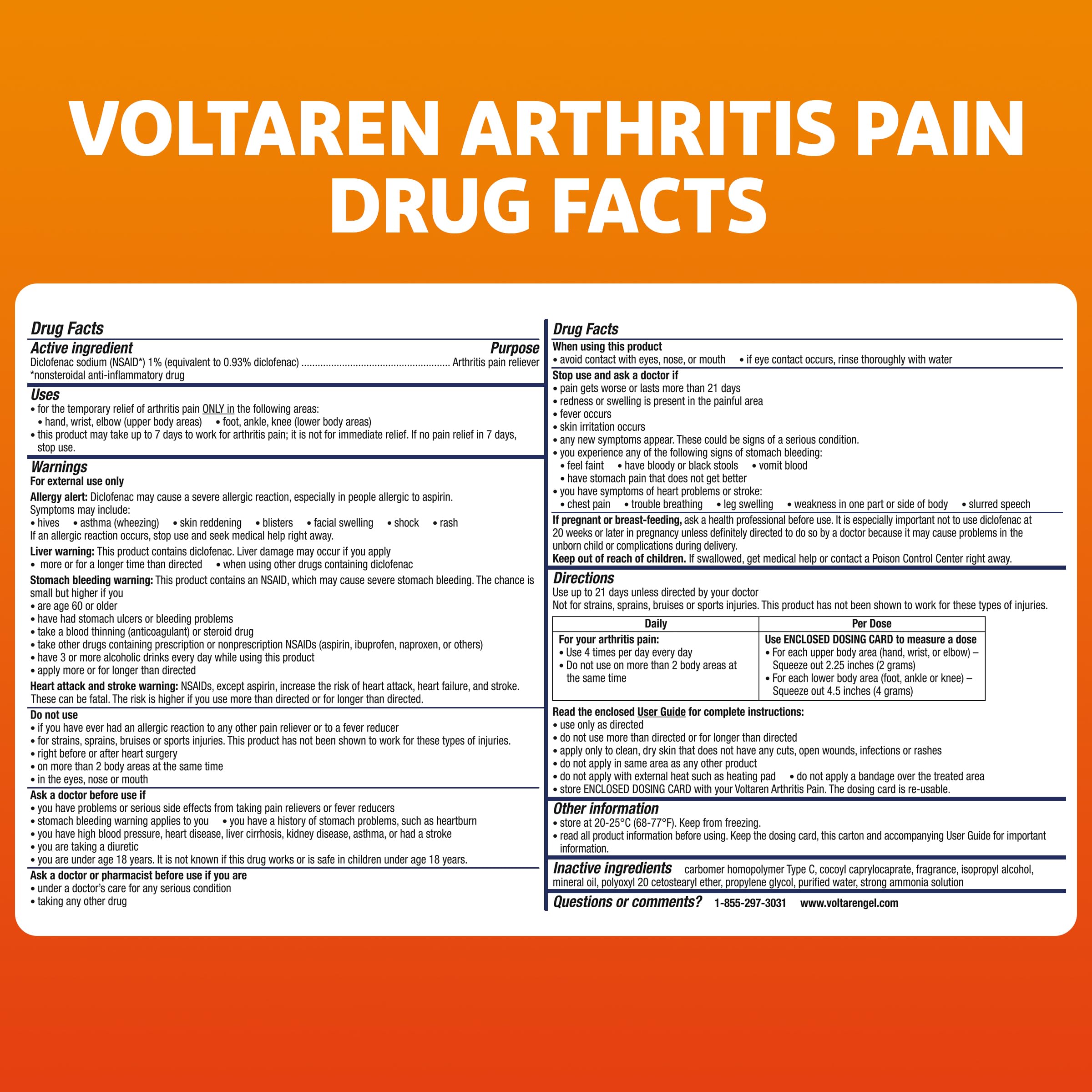 Voltaren Arthritis Pain Relief Gel, Diclofenac Sodium, 1% (NSAID), Clinically Proven Powerful Pain Reliever with Easy Open Flip Top Cap, No Prescription Needed, 5.3oz