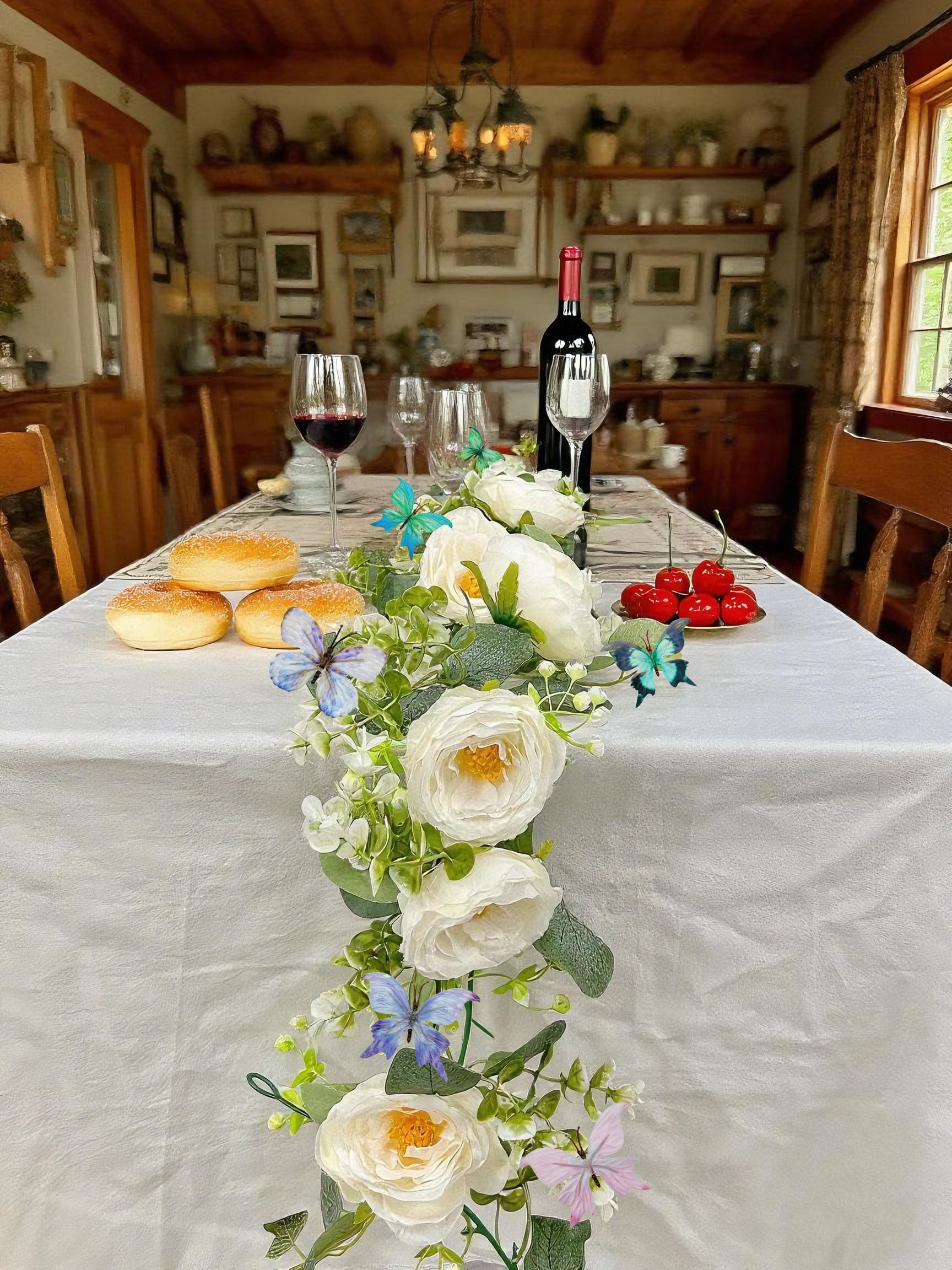 Photo 1 of  Artificial White Rose Vines - (Length Unknown but small) Flexible Garland for Wedding Arch, Wall Vines & Table Decor | Faux Flower Vines