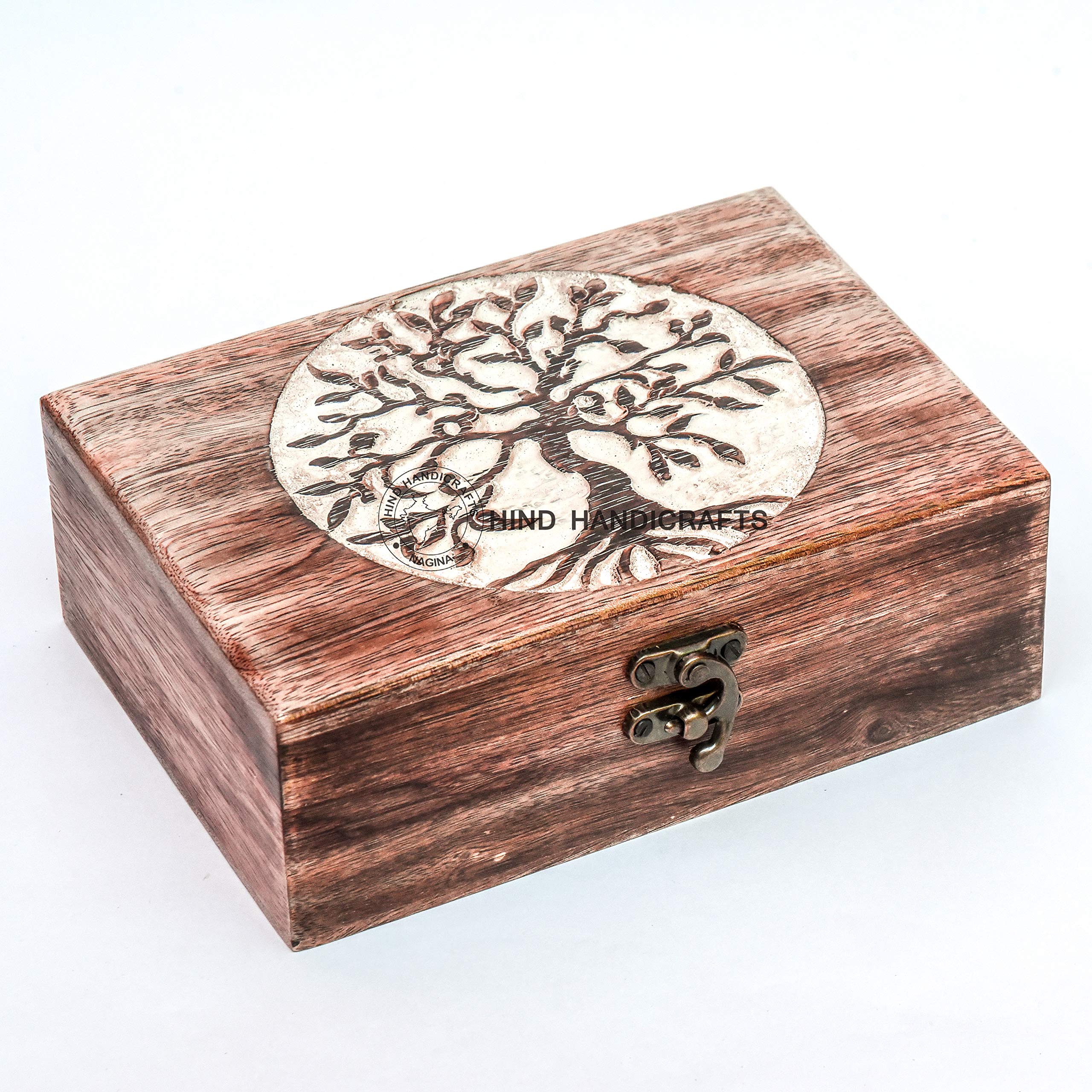 Wooden Urn Box for Ashes | Handcrafted Memorial Keepsake for Human or Pet | Tree of Life Design – Rustic Decorative Storage Box for Ashes, Jewellery & Mementos (7" x 5" x 2.5")