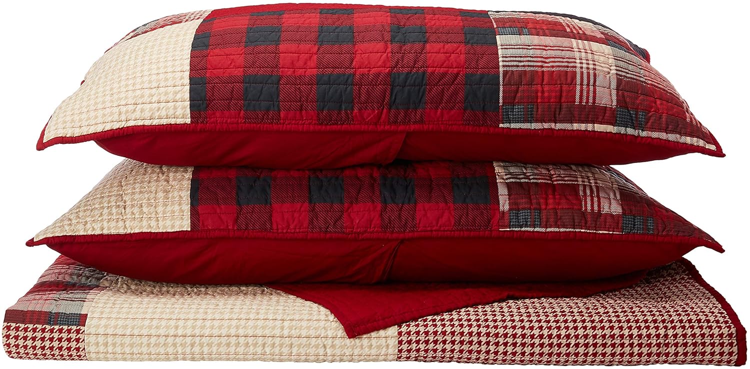 Woolrich Sunset King/Cal King Size Quilt Bedding Set Red, Plaid 3