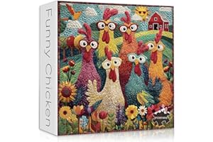 Chicken Puzzles for Adults 1000 Piece, PICKFORU Funny Chicken Jigsaw Puzzle, Garden Farm Flower Animal Rooster Themed, Patchwork Art Challenge Puzzle