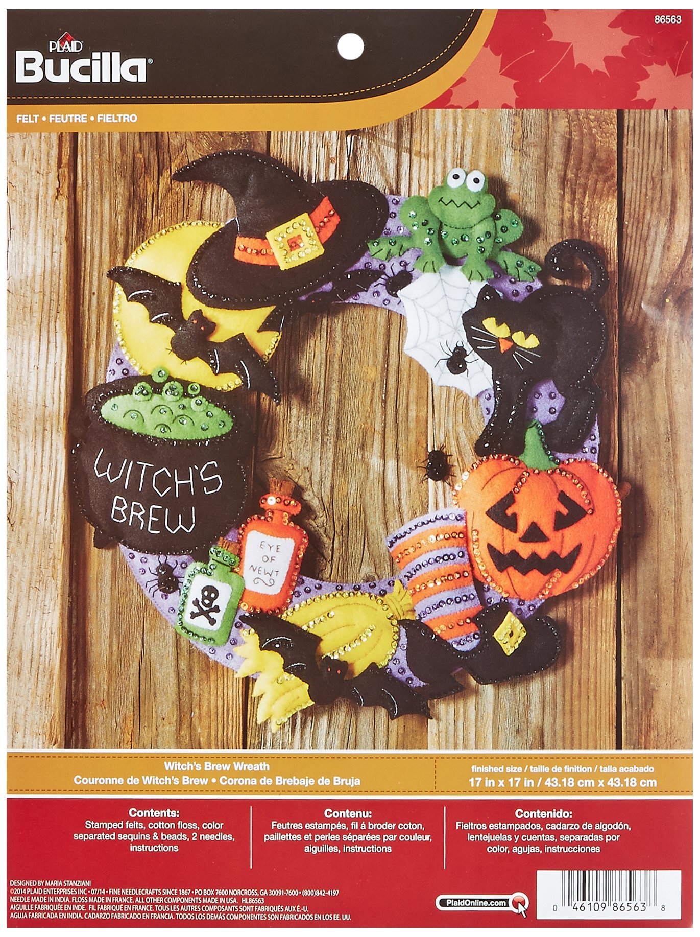 Bucilla Felt Applique Wall Hanging Wreath Kit, 17 by 17Inch, Witch's