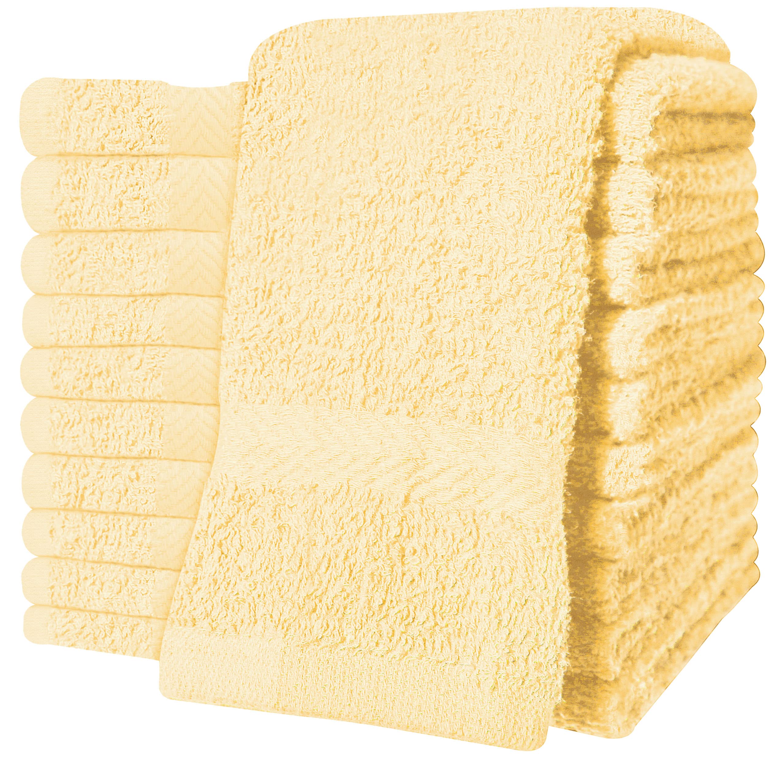 QCS Towels – 12 Pack Washcloths Set 30 x 30 cm, 100% Cotton Super Absorbent & Quick Dry Flannel Face Cloths, Fade Resistant and Soft Feel Fingertip Towels (Yellow)