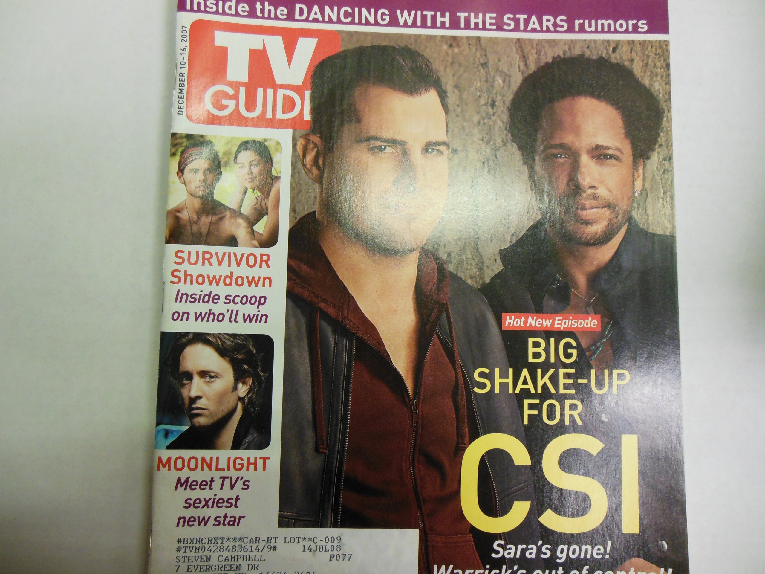 Tv Guide Csi Gary Dourdan George Eads Survivor Dec07 Tv Guide Magazine Amazon Com Books