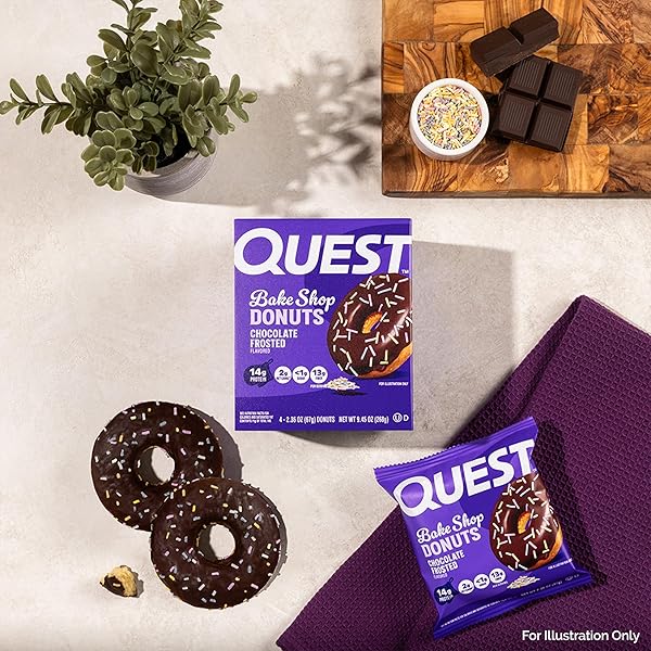 QUEST NUTRITION BAKE SHOP, CHOCOLATE FROSTED DONUTS, 14G PROTEIN, LESS THAN 1G SUGAR, PROTEIN SNACK, LOW SUGAR, 4 COUNT