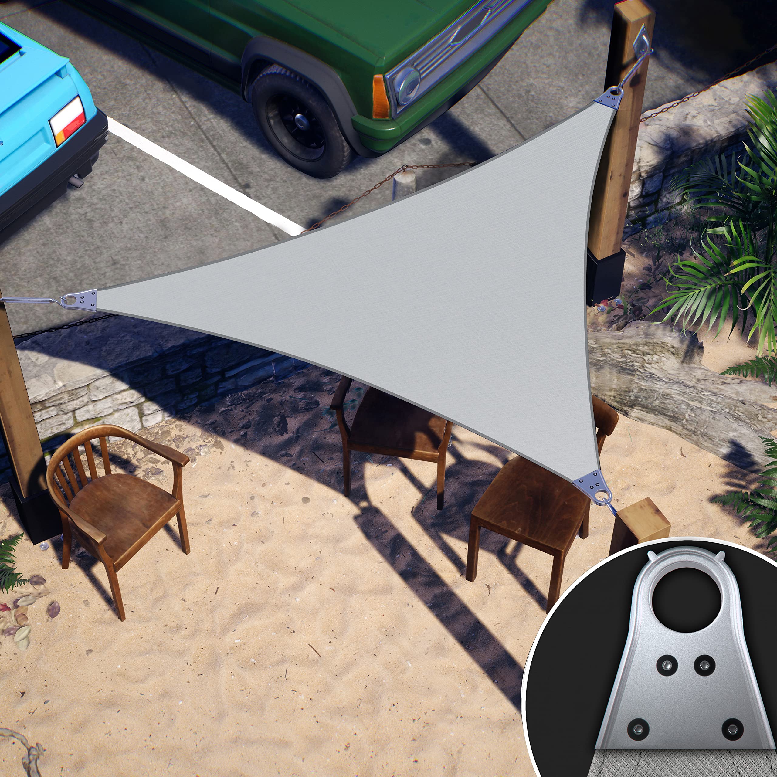 Photo 1 of ColourTree Super Ring 28' x 28' x 28' Grey Triangle Sun Shade Sail, Commercial Grade UPF50 Canopy, Reinforced Corners & Edges, 260 GSM Fabric Heavy Duty -3 Years Warranty (We Make Custom Size)