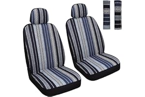 HAIYAOTIMES Baja Saddle Blanket Car Seat Covers Front Set with Seat Belt Pads, Washable Breathable Seat Covers for Cars, Universal Fit Interior Covers for Most Sedan Truck SUV, Airbag Compatible, Blue