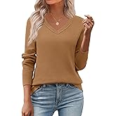 Zeagoo Women's 2026 Fall V Neck Sweater Trendy Long Sleeve Casual Lightweight Ribbed Knit Pullover Tops