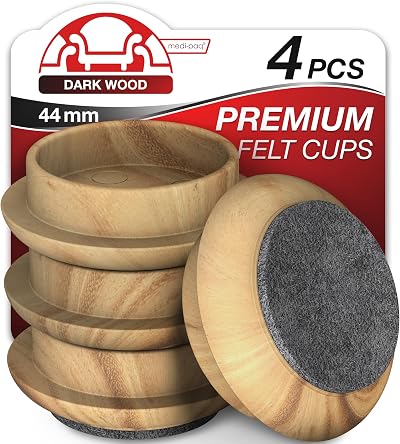 Medipaq Felt Castor Cups 4x Small 44mm Dark Wood Grain Chair Protectors