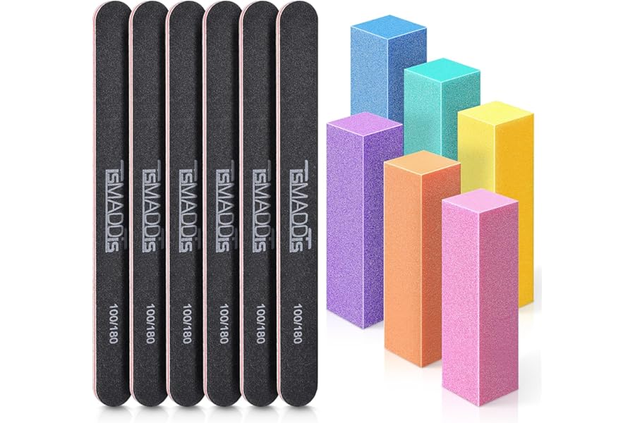 TsMADDTs Nail Files and Buffers, Professional Manicure Tools Kit Rectangular Art Care Buffer Block Tools 100 180 Grit 12PCS(Black)