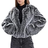 Amazhiyu Women's Faux Fur Long Sleeve Open-front Winter Cropped Coat with Pockets