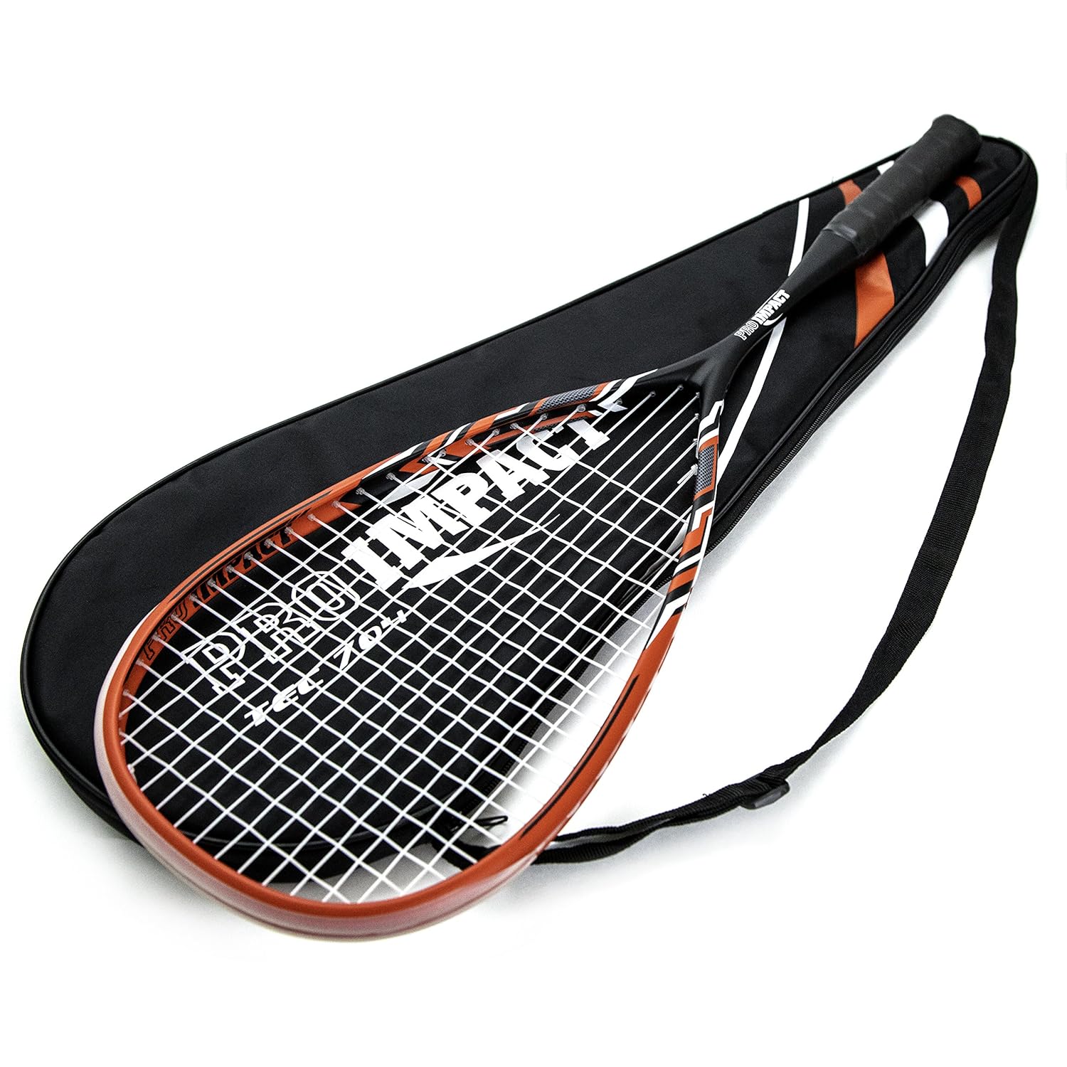 Pro Impact Graphite Squash Racket Full Size with Carry On Cover and Durable Strings Made of Pure Graphite Designed to Improve Gameplay for All Skill Levels