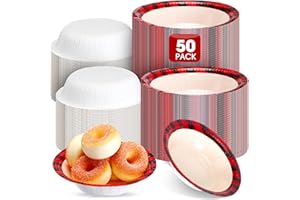 Jinei 50 Pcs Christmas Paper Bowls Bulk 7 Inch 16 oz Red and Black Buffalo Plaid Checkered Bowls Disposable Snack Dessert Salad Soup Serving Cups for Winter Holiday Xmas Party Favor Supplies