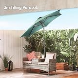 VonHaus Parasol 2M Garden Umbrella with Tilt Hand Crank UV30+ Dark Green view 2