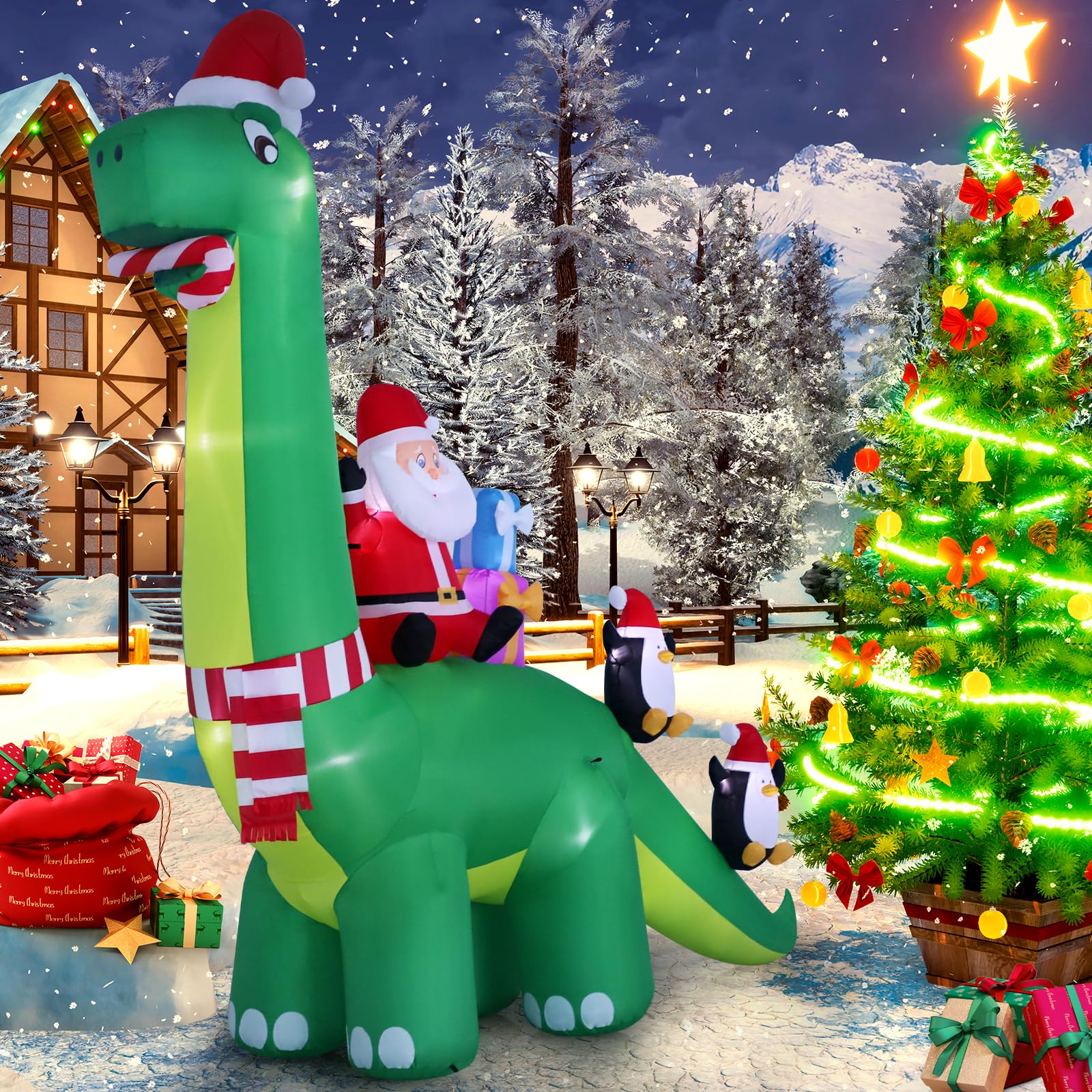 Photo 1 of HZGDEJTG 13ft Christmas Inflatable Outdoor Decorations, Dinosaur Back Santa Claus Inflatable Decorations with LED Lights for Indoor Outdoor Patio Garden Christmas Decorations