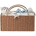 HBlife Baby Diaper Caddy Organizer, Paper Rope Storage Baskets Nursery Bin with Removable Divider, Portable Car Organizer for Diapers, Baby Shower Gifts, Newborn Essentials Must Haves