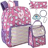 Trail maker Girls 6 in 1 Backpack and Lunch Box Set for School with Pencil Case, Water Bottle, Keychain Attached for Kids (Sparkle Unicorns)