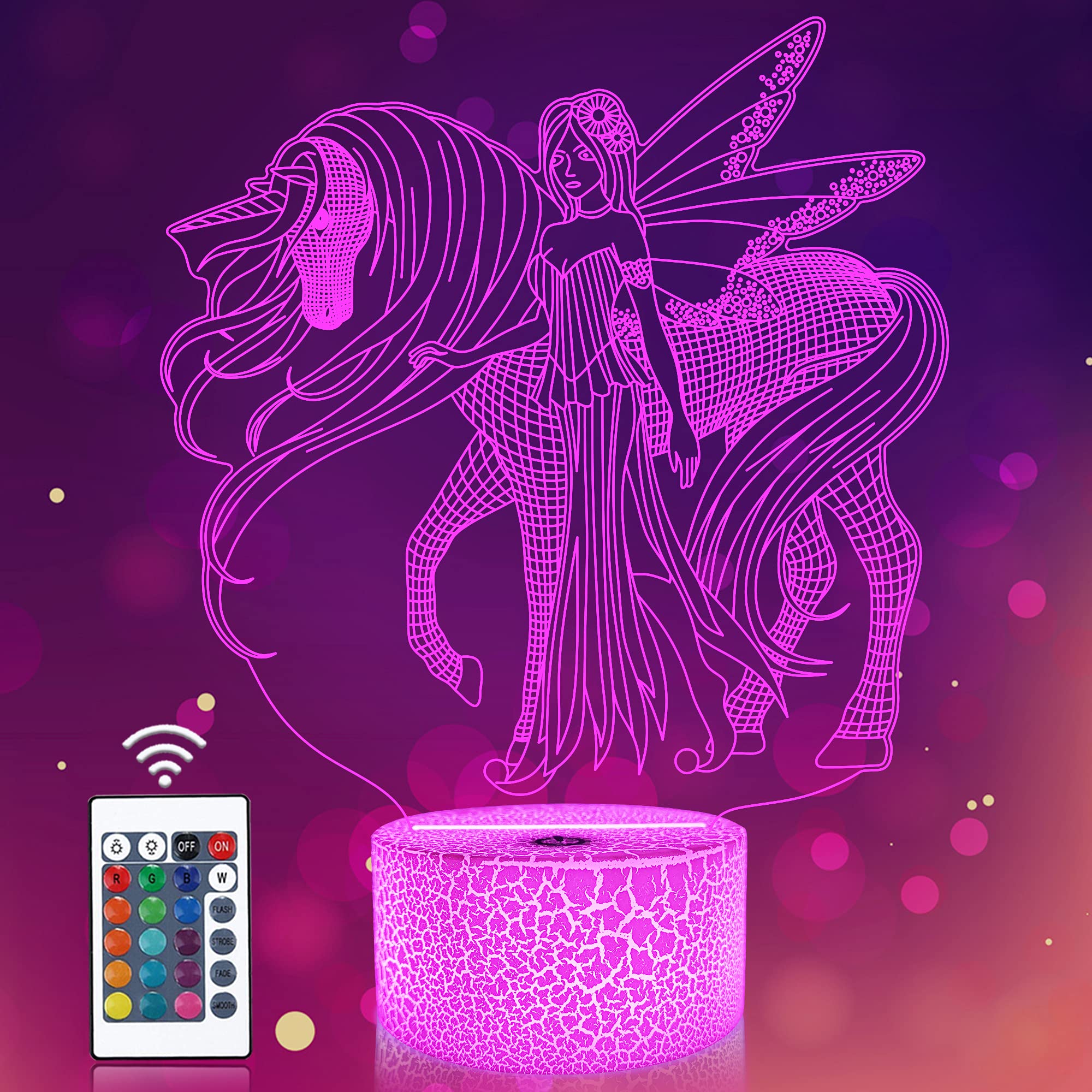 CooPark Unicorn 3D Light for Girls, Optical Illusion Fairy Night Lamp 16 Colors Change with Remote Control, Kids Room Decor Best Festival Valentine's Day Birthday Gift for Child Lovers