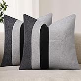 Adabana Set of 2 Linen Pillow Covers Decor Square Patchwork Throw Pillow Covers 18x18 Inch Farmhouse Cushion Covers Decorative Couch Bedroom Sofa Living Room,Grey