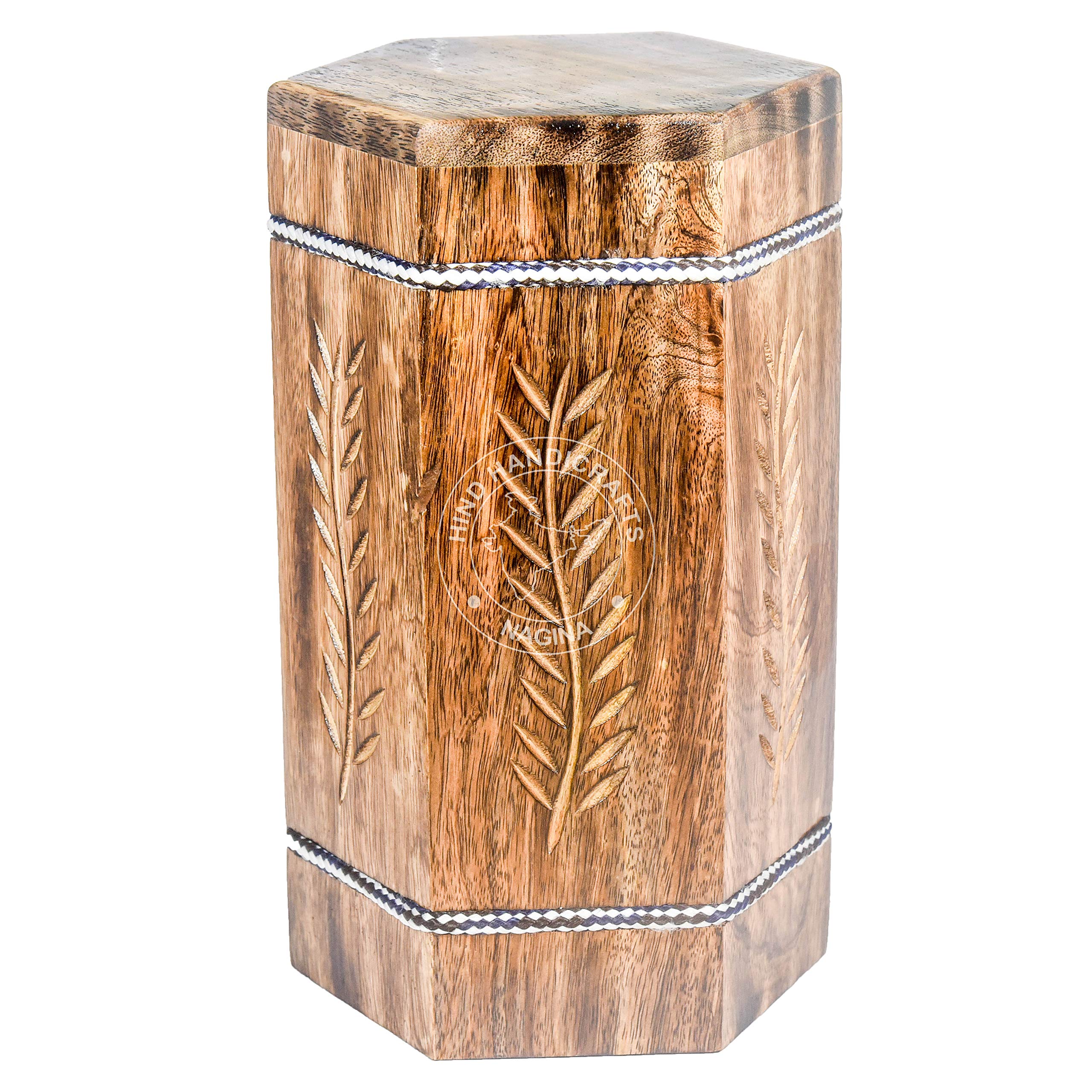 HIND HANDICRAFTS Border Engraved Cremation Urns for Human Ashes Adult, Burial Urns for Columbarium, Wooden Box Funeral Urns for Human Ashes Large (250 Cubic Inches, Antique 2)