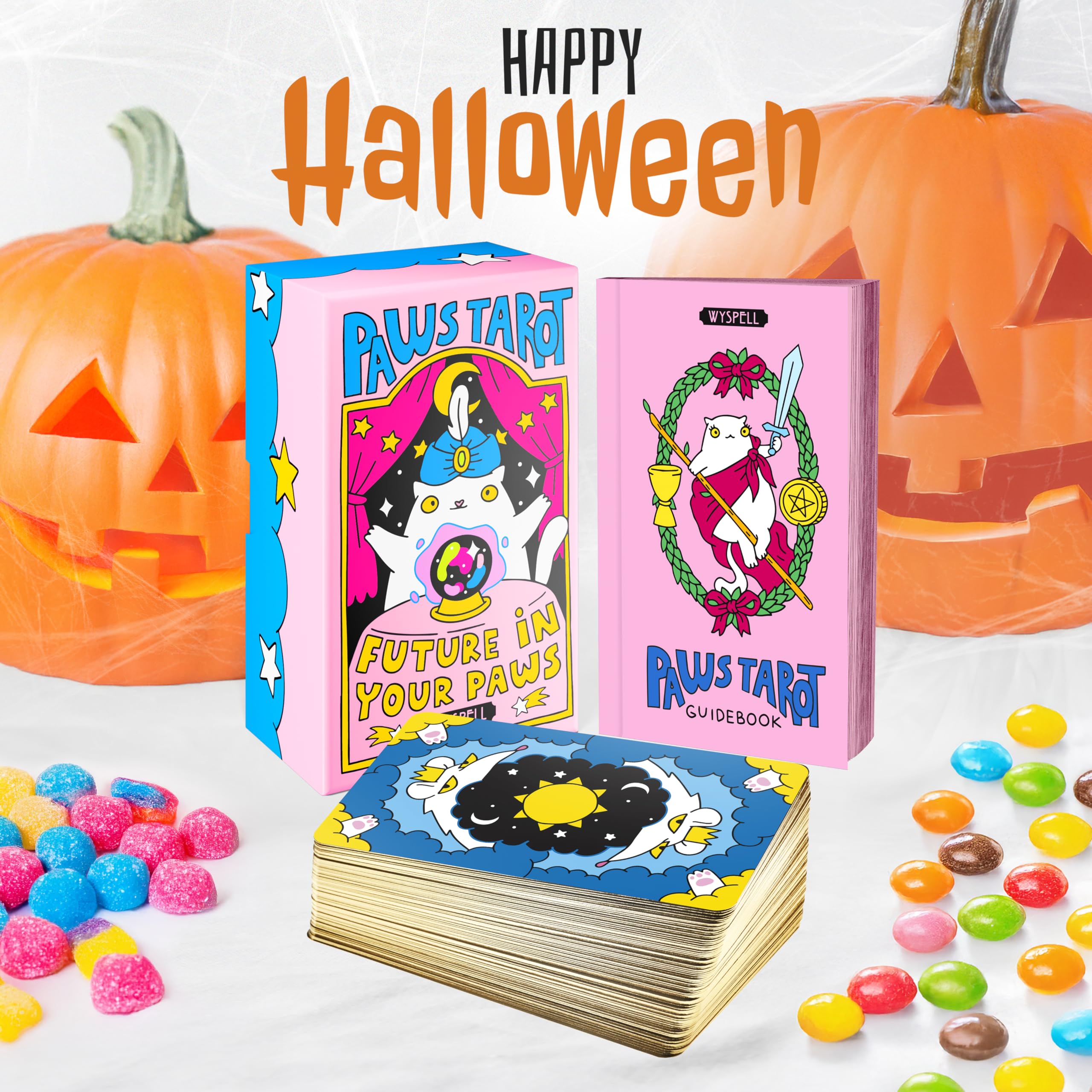 Wyspell Cat Tarot Cards: A 78-Card Tarot Deck with Guidebook for Beginners - Unique Deck for Cat Lovers and Enthusiasts