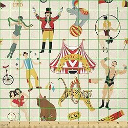 Ambesonne Circus Fabric by The Yard, Colorful Retro