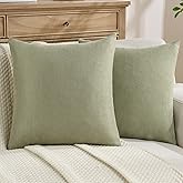 FUTEI Sage Green Chenille Throw Pillow Covers 18x18 Inch Set of 2,Soft Wide Chevron Textured Cushion Case,Farmhouse Home Decor for Couch Bed Living Room